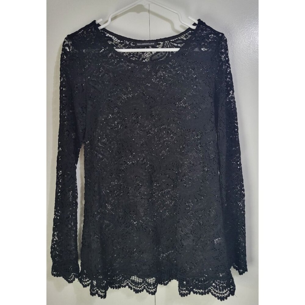 VTG Women's LG Whimsigoth Full Lace Long Sleeve Top Blouse See through y2k black - Picture 1 of 10